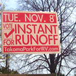 Picture of a yard sign showing support for Takoma Park IRV